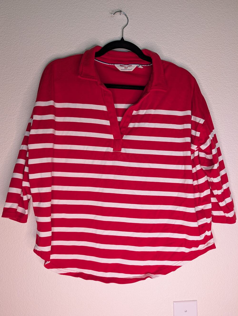Vineyard Vines Women's Red Striped 3/4 Sleeve Pullover S Nautical Coastal Preppy